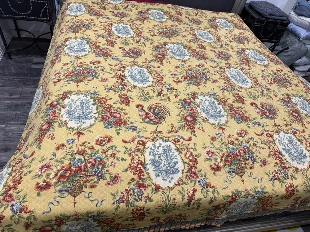 VTG Jane Wilner Rooster French Cottage Toile 7 Piece Duvet Set Shams King